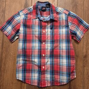 Wrangler Red and Blue Plaid Short-Sleeve Button-Down Shirt